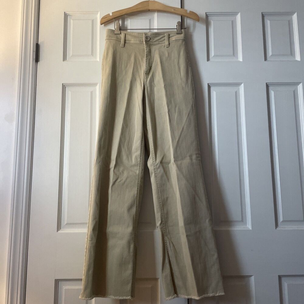 OAT New York Front Seam Wide Leg Pants Beige Raw Hem Size 2 / 26 Cottagecore